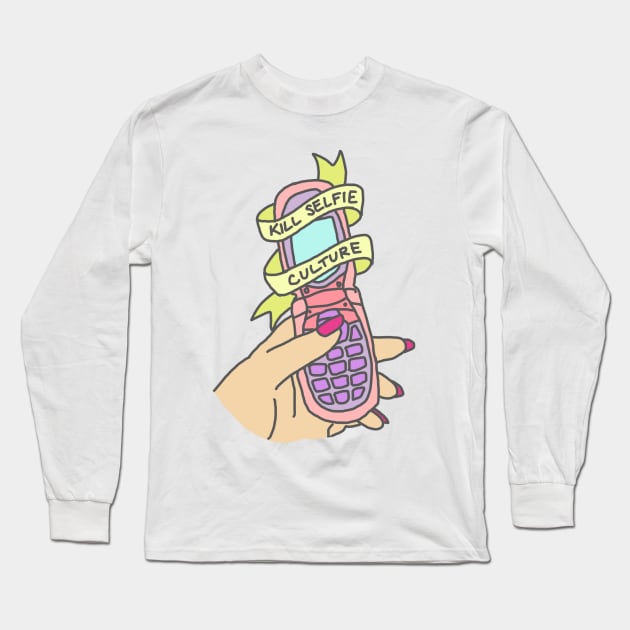 Kill Selfie Culture Phone Emoji Tumblr 90s grunge Hipster Pastel Print Long Sleeve T-Shirt by bigkidult